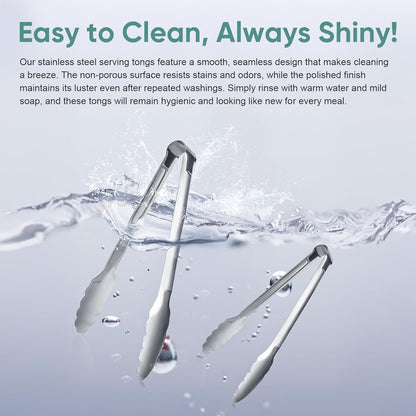 12 Pieces Buffet Tongs 7'' Serving Tongs Heavy Duty Stainless steel Kitchen and BBQ Utility Tong (Silver, 7inch)