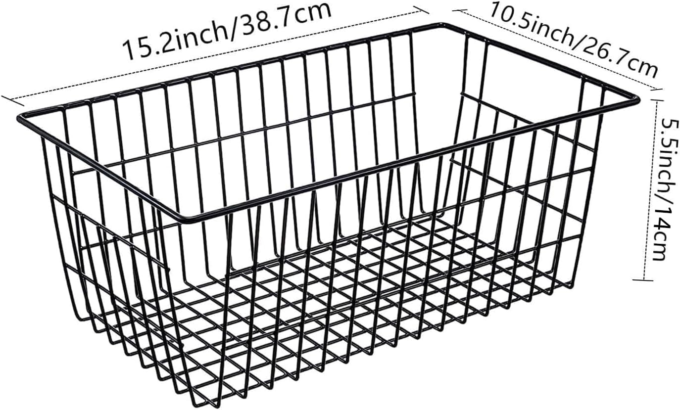 Redrubbit Wire Storage Baskets, Large Farmhouse Metal Freezer Basket Storage Organizer Bins with Handles for Kitchen Cabinets, Pantry, Closets, Bedrooms, Bathrooms, Set of 6, White