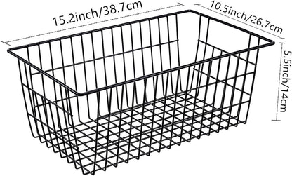 Redrubbit Wire Storage Baskets, Large Farmhouse Metal Freezer Basket Storage Organizer Bins with Handles for Kitchen Cabinets, Pantry, Closets, Bedrooms, Bathrooms, Set of 6, White