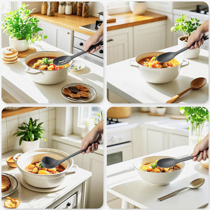 Silicone Kitchen Cooking Utensils Set: MOACC Heat Resistant 13inch Long Kitchen Gadgets, BPA Free Non Stick Rubber Cook Accessories For Food Prep, Frying, Serving, Basting (Light Grey)