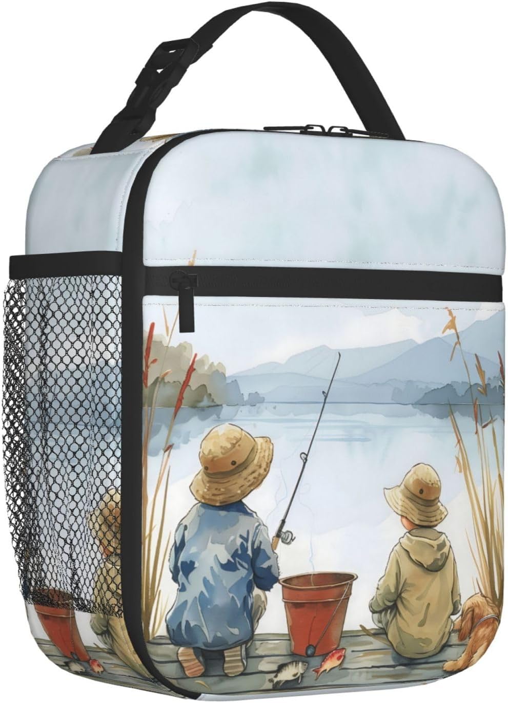 Reusable Sea Otter and Water Lily Lunch Box for Kids Girls Boys Women Adult, Insulated Cute Lunch Bag,Polyester Cooler Handbags Case for School Picnic Work Travel Outdoor Beach or Hiking