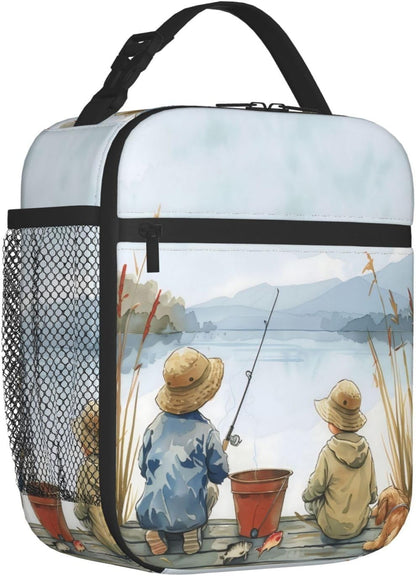 Reusable Sea Otter and Water Lily Lunch Box for Kids Girls Boys Women Adult, Insulated Cute Lunch Bag,Polyester Cooler Handbags Case for School Picnic Work Travel Outdoor Beach or Hiking