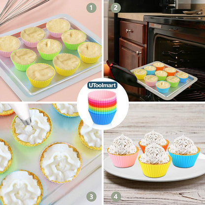 Utoolmart Silicone Cupcake Baking Cups,Reusable Silicone Baking Cups, Non-stick Cupcake Muffin Liners Cake Molds Set, Use As Lunch Box Dividers, 5 Pcs