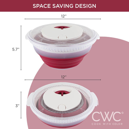 COOK WITH COLOR Collapsible Salad Spinner - 4 QT Space Saving Lettuce Dryer with Folding Collapsible Colander Great for Washing and Drying Fruit and Vegetables (Grey)