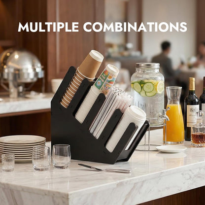CURTA 4 Compartment Splicing Disposable Paper Cup Dispenser, Coffee and Lid Storage Organizer Holder for Countertop Bar,Restaurant,Breakroom,Party, Black