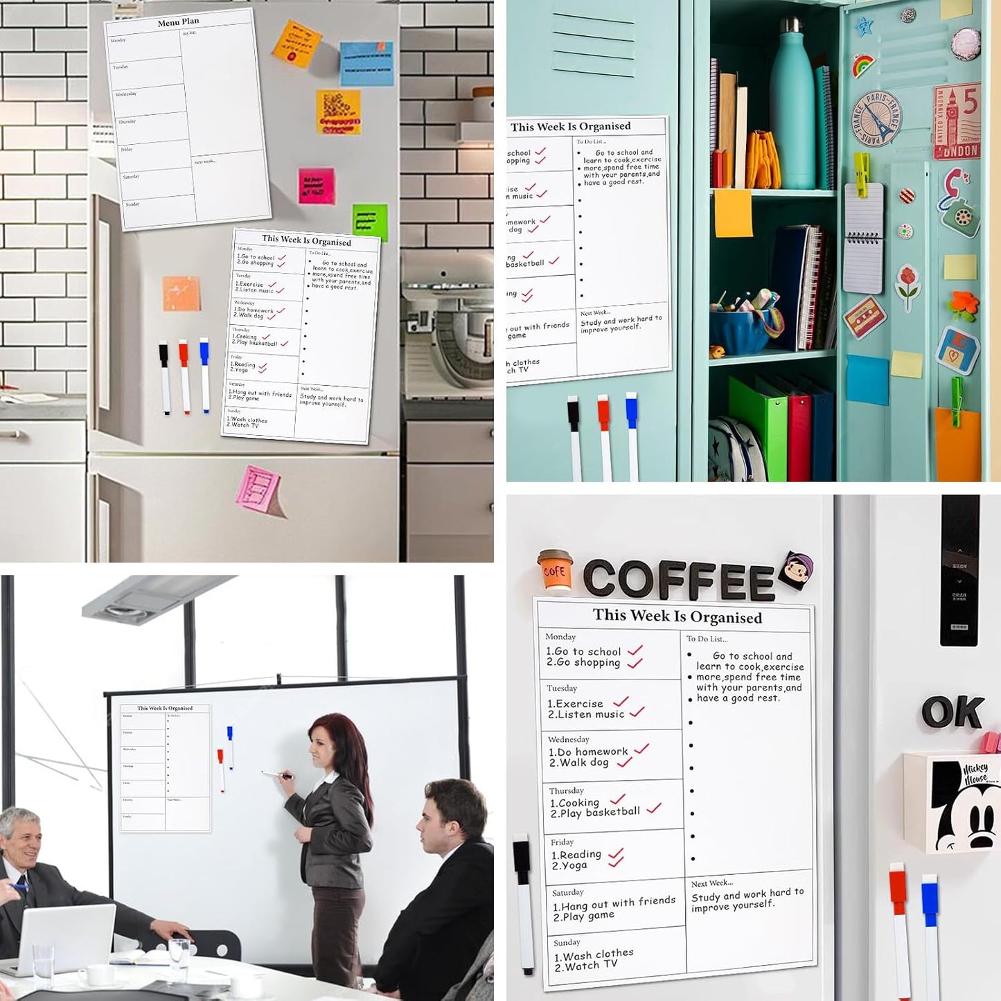 Marte Vanci Weekly Planner Whiteboard for Fridge, (11.4x7.8inch) Menu Board for Kitchen, Grocery List, Meal Planner for Refrigerator, Weekly Calendar Magnetic Whiteboard with 3 Markers (2 Pack)