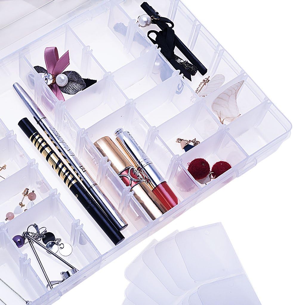 Gospire 15 Large Grids Clear Plastic Jewelry Box Organizer Storage Container with Removable Dividers (15 Grids - Clear)