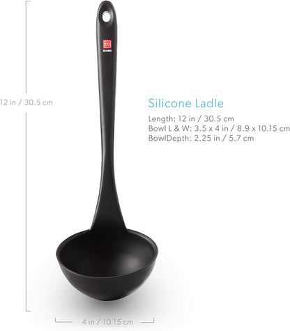 DI ORO Silicone Ladle - Soup & Serving, 600F Heat Resistant, Black