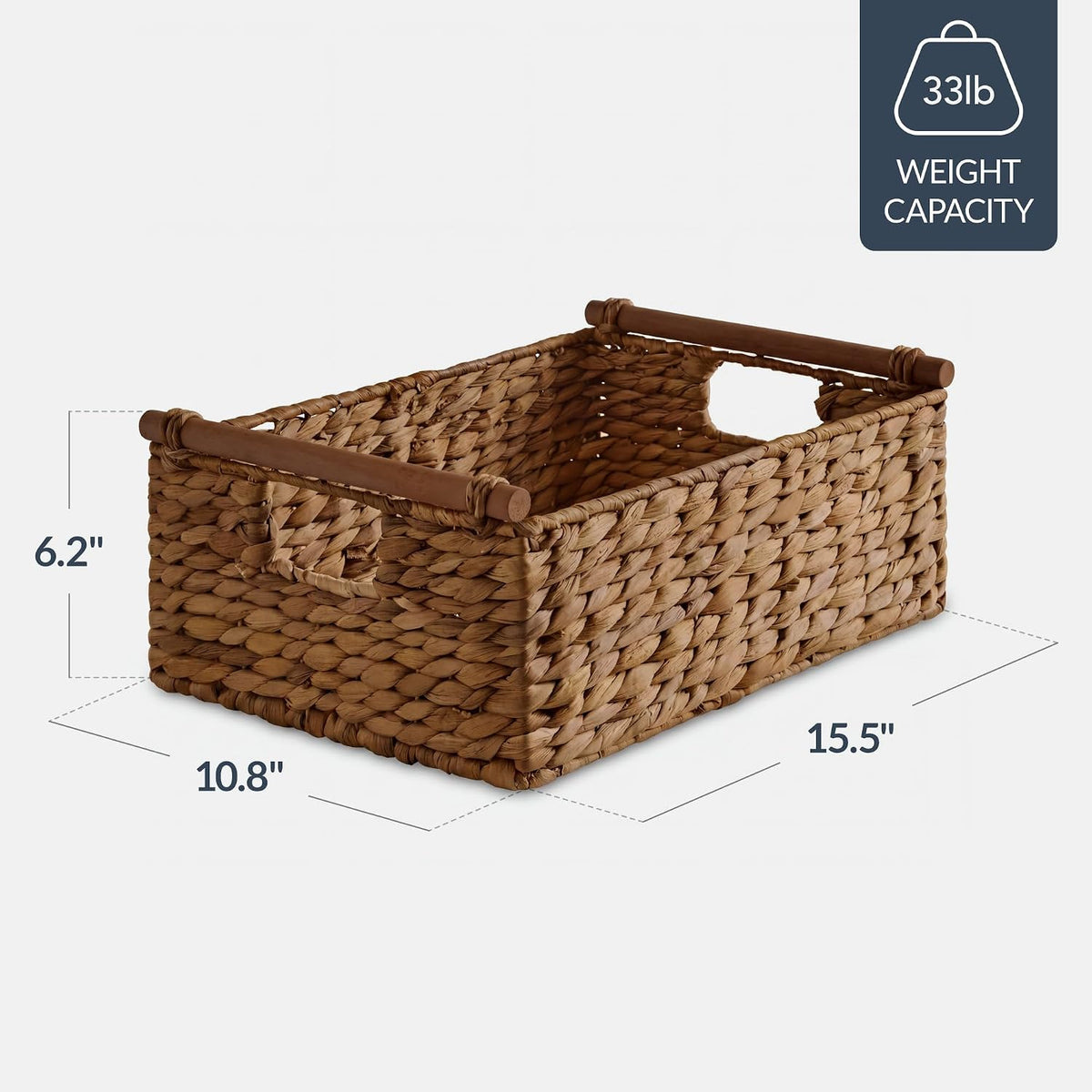 Best Choice Products Wicker Storage Basket, Shelf Organizer Basket w/Wooden Handles, Woven Rectangular Storage Bin, Natural Water Hyacinth for Pantry, Closet, Laundry Room, & Living Room - Chestnut