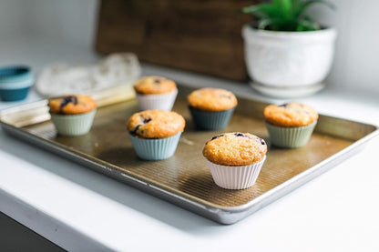 The Silicone Kitchen Reusable Mini Silicone Baking Cup, Non-Toxic, BPA Free, Dishwasher Safe, Mini, 24 Pack, White Blue Green