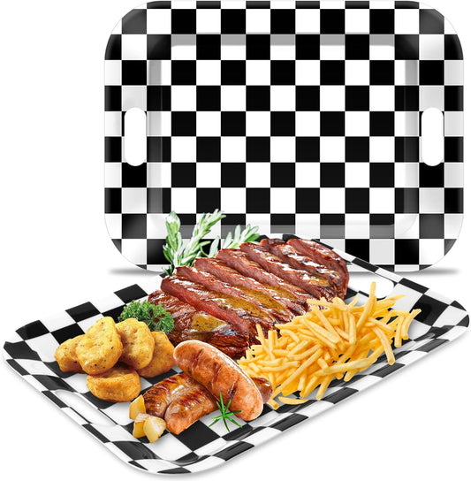 2Pcs Winter Serving Trays 16.1 x 11.1 Inch Large Melamine Christmas Trays Platters with Handles Rectangular Snowflake Melamine Dish for Serving Food Outdoor Dinner Dessert Plates Party Decorations