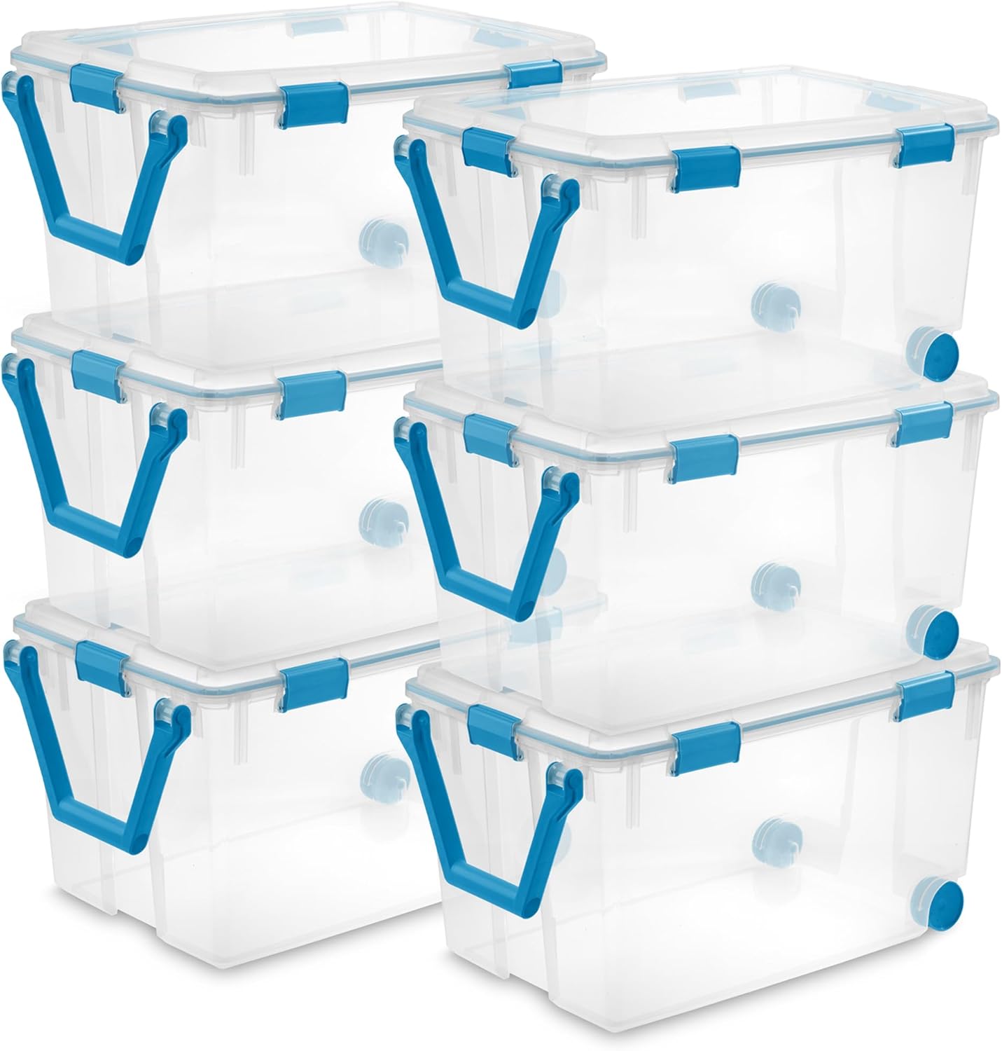 Sterilite 80 Qt Gasket Box, Stackable Storage Bin with Latching Lid and Tight Seal, Plastic Container to Organize Basement, Clear Base and Lid, 1-Pack