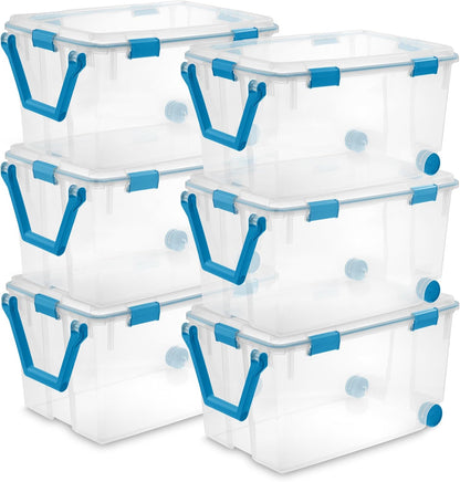Sterilite 80 Qt Gasket Box, Stackable Storage Bin with Latching Lid and Tight Seal, Plastic Container to Organize Basement, Clear Base and Lid, 1-Pack