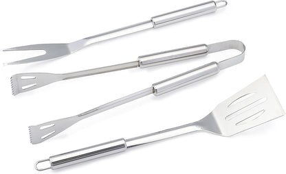Amazon Basics 4-Piece Stainless Steel BBQ Grilling Tool Set with Carry Bag, Rust-Resistant, Dishwasher Safe