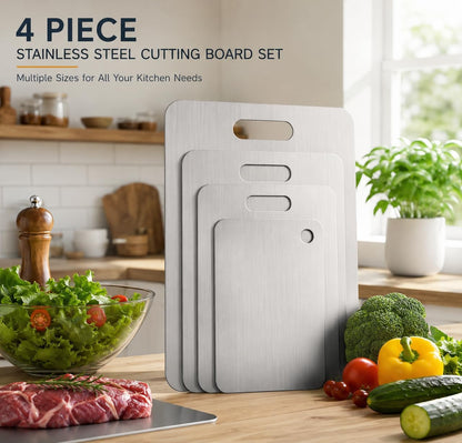 4 Pcs Stainless Steel Cutting Board, Metal Cutting Boards for Kitchen, Dishwasher Safe Chopping Board with Extra Anti-Slip Placemat (17.9"×11.8", 15.3"×11", 13.4"×9", 11.4"×7.8")