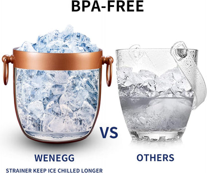 Ice Bucket with Lid, Scoop, Tongs and Strainer - Well Made Insulated Stainless Steel Keep Ice Frozen Longer - Ideal for Cocktail Bar, Parties, Chilling Wine, Champagne - 3 Liter (Stainless Steel)