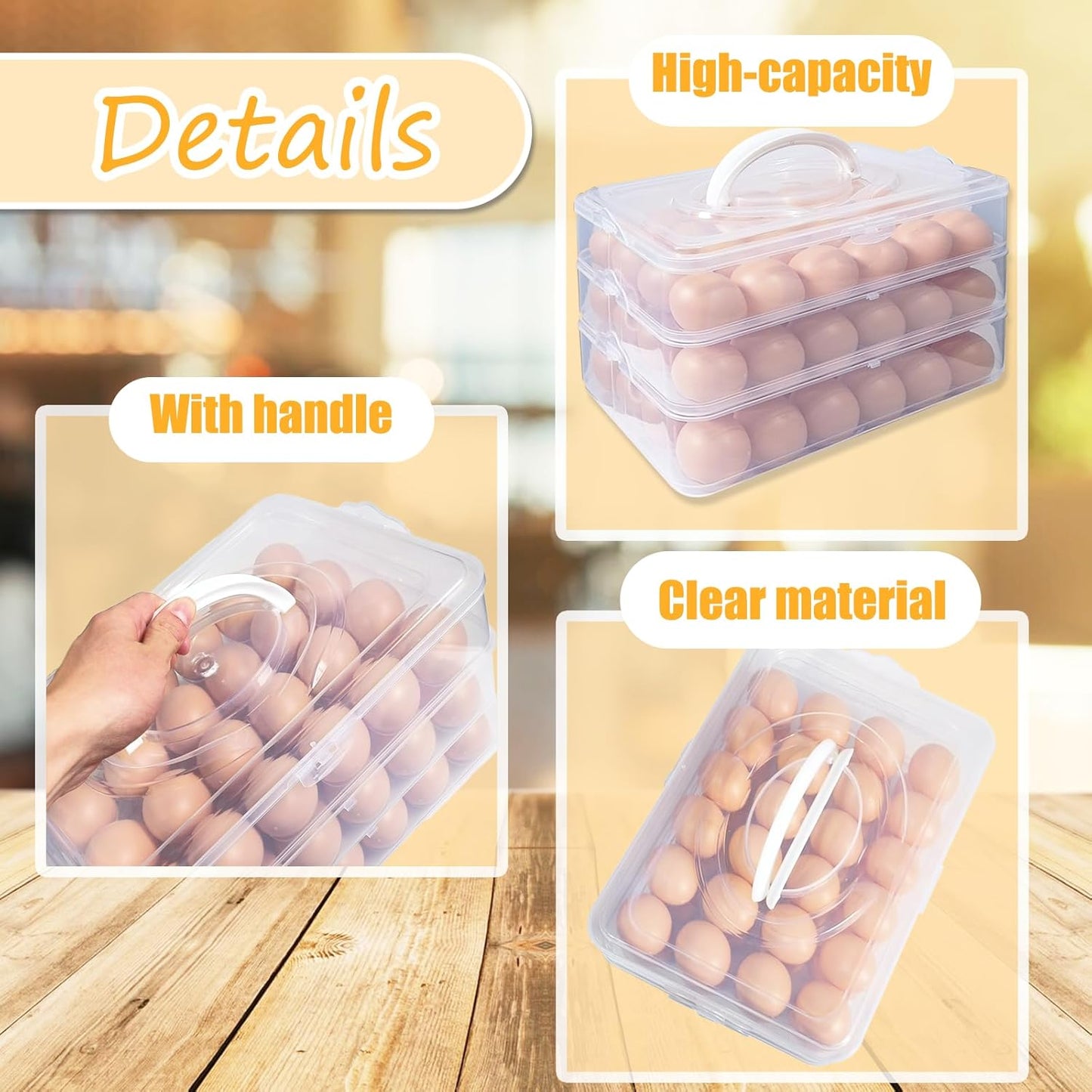 2-Layer Deviled Egg Carrier with Lid,Deviled Egg Trays with Handle,Stack Portable Stackable Trays,Clear Devil Egg Cotainer 48 eggs Holders, for Thanksgiving Day, Easter, Holiday,Parties and Kitchen