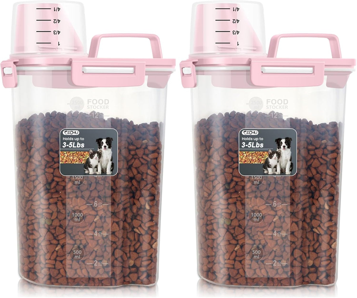 Dog Cat Food Storage Container, Pet Food Pourable Container Airtight with Large Spout & Cup, BPA-Free Plastic Food Dispenser for Pet Food, Bird Seed, Rice, Flour (Dark Gray, 2.5L)