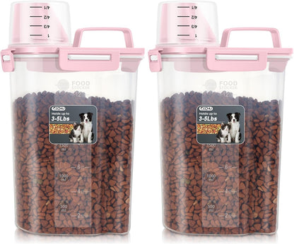 Dog Cat Food Storage Container, Pet Food Pourable Container Airtight with Large Spout & Cup, BPA-Free Plastic Food Dispenser for Pet Food, Bird Seed, Rice, Flour (Dark Gray, 2.5L)