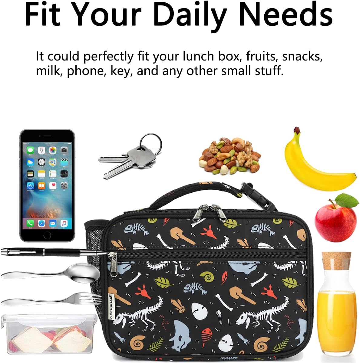 GYEUKHAM Insulated Lunch Box for School, Thermal Reusable Durable Freezable Lunch Bags for Kids Boys Girls Men Women - Small Soft Cooler Portable Lunch Tote Kit for Work Picnic Travel,Black