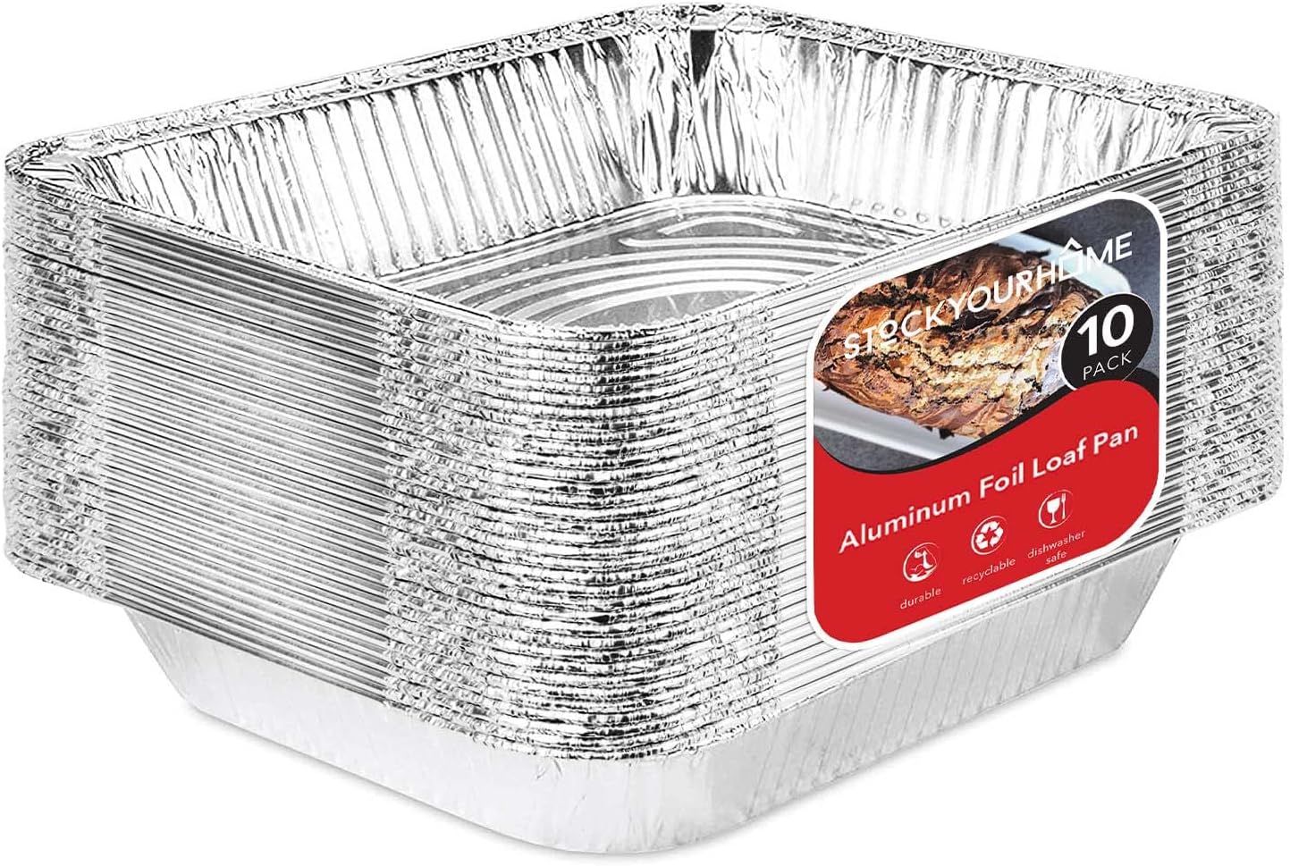 Stock Your Home 9x13 Aluminum Trays with Lids (10 Pack) – Disposable Half Size Deep Pans for Cooking, Storage, BBQ, Grilling, Catering