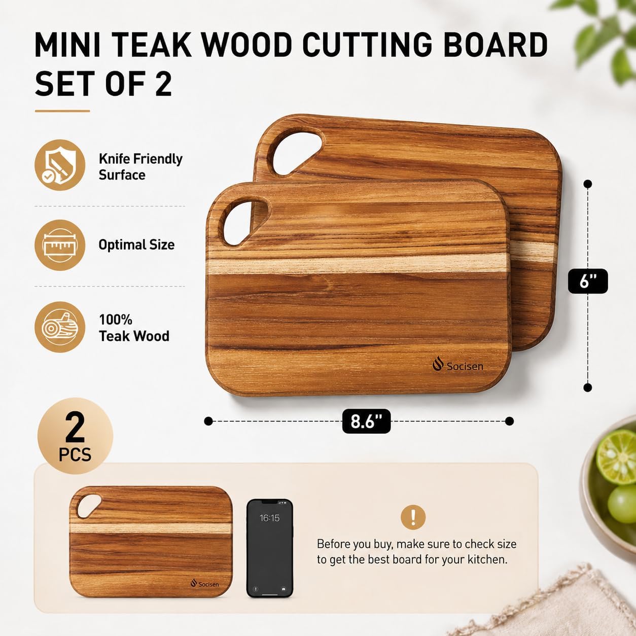 2 Pack Small Bamboo Wood Cutting Board for Kitchen 8.6" x 6" Mini Wooden Charcuterie Boards Lightweight Chopping Board Non Toxic Serving Board Tiny Chef Set Camping Fruit Lemon Sandwich Cheese Board