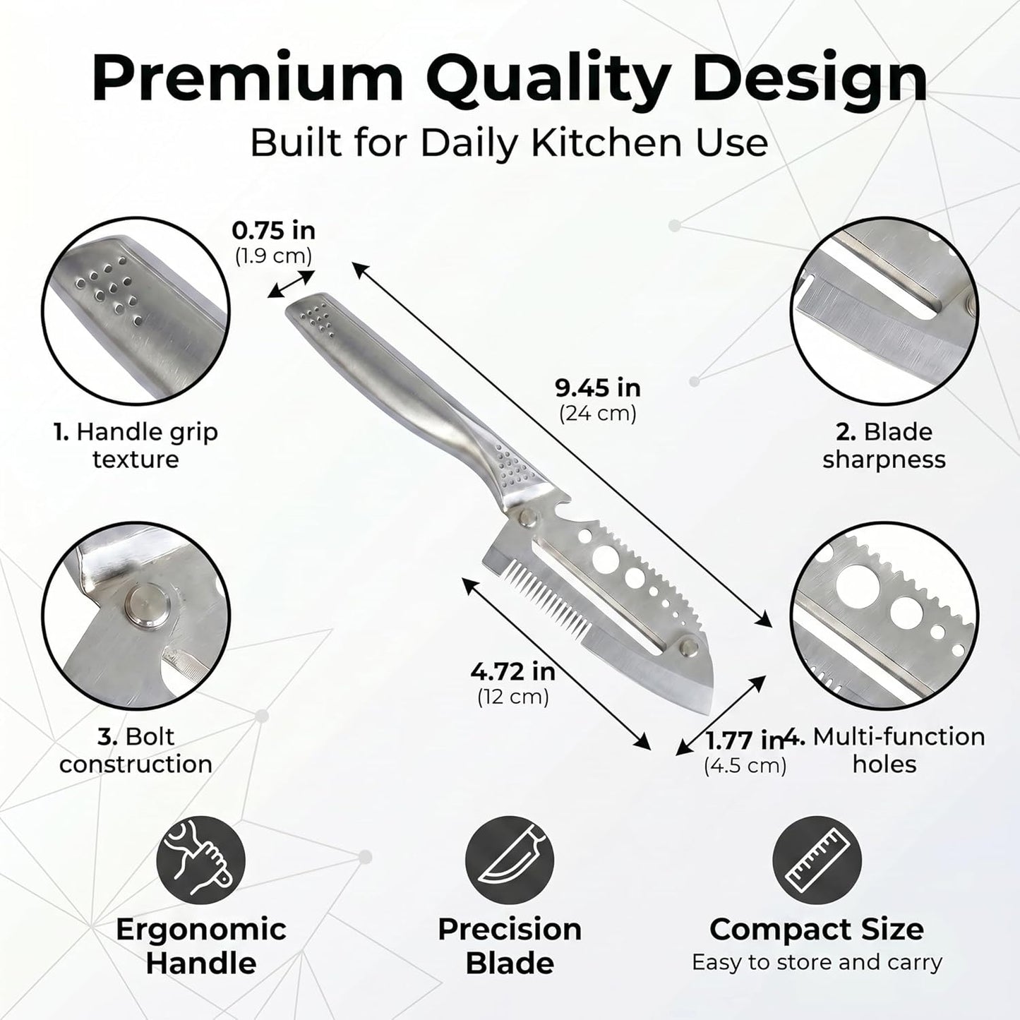 7-in-1 Stainless Steel Vegetable Peeler Shredder, Multi Function Julienne Peeler for Kitchen, Potato Peeler with Scallion Shredder, Herb Stripper, Fish Scaler, Bottle Opener