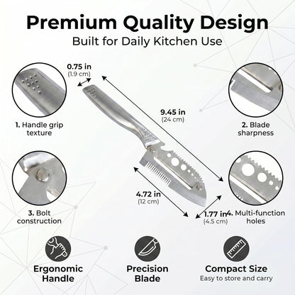 7-in-1 Stainless Steel Vegetable Peeler Shredder, Multi Function Julienne Peeler for Kitchen, Potato Peeler with Scallion Shredder, Herb Stripper, Fish Scaler, Bottle Opener
