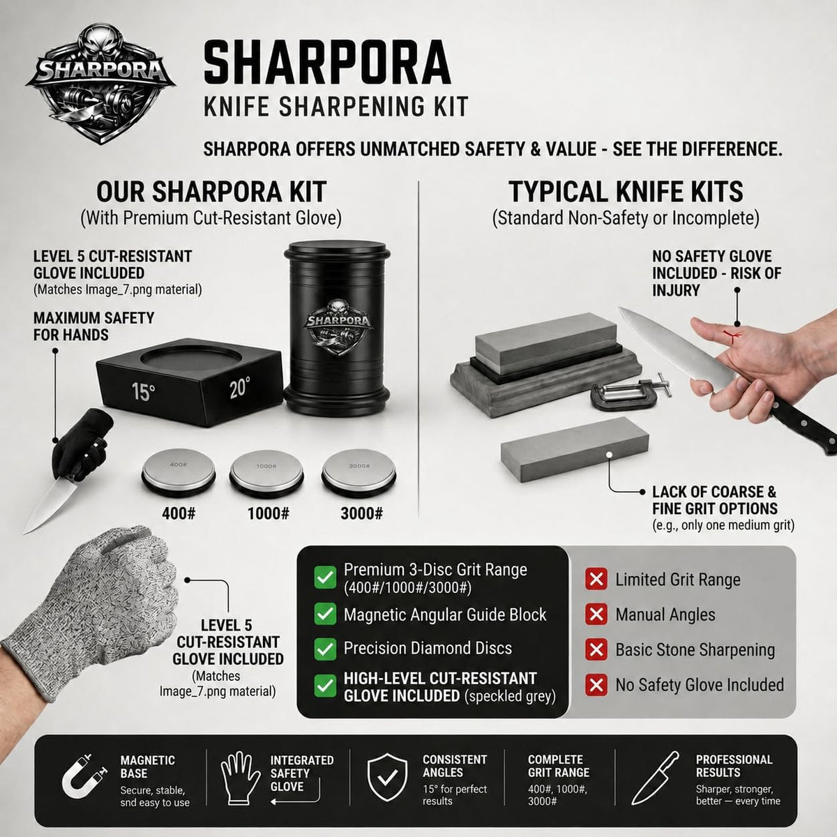 Rolling Knife Sharpener System, 3 Stage Diamond Discs, 400/1000/3000 Grit