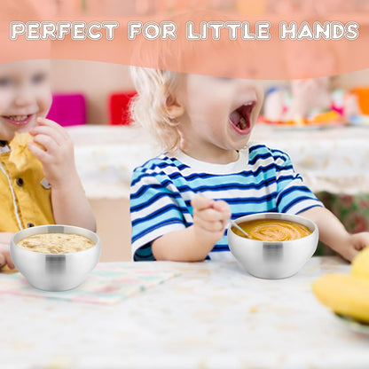 E-far Stainless Steel Bowls for Kids-6 Pack, 12OZ Double Walled Baby Toddler Bowls for Baby Food/Cereal/Snack, 18/10 Non-Toxic Metal & Unbreakable, Dishwasher Safe