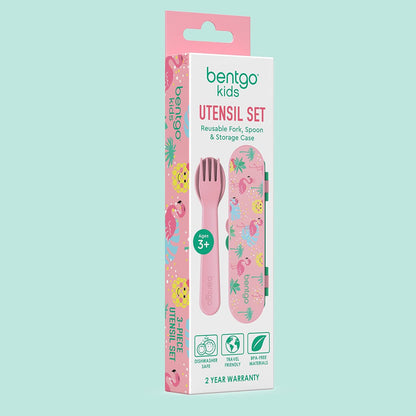 Bentgo Kids Utensil Set - Reusable Plastic Fork, Spoon & Storage Case - BPA-Free Materials, Easy-Grip Handles, Dishwasher Safe - Ideal for School Lunch, Travel, & Outdoors (Shark)