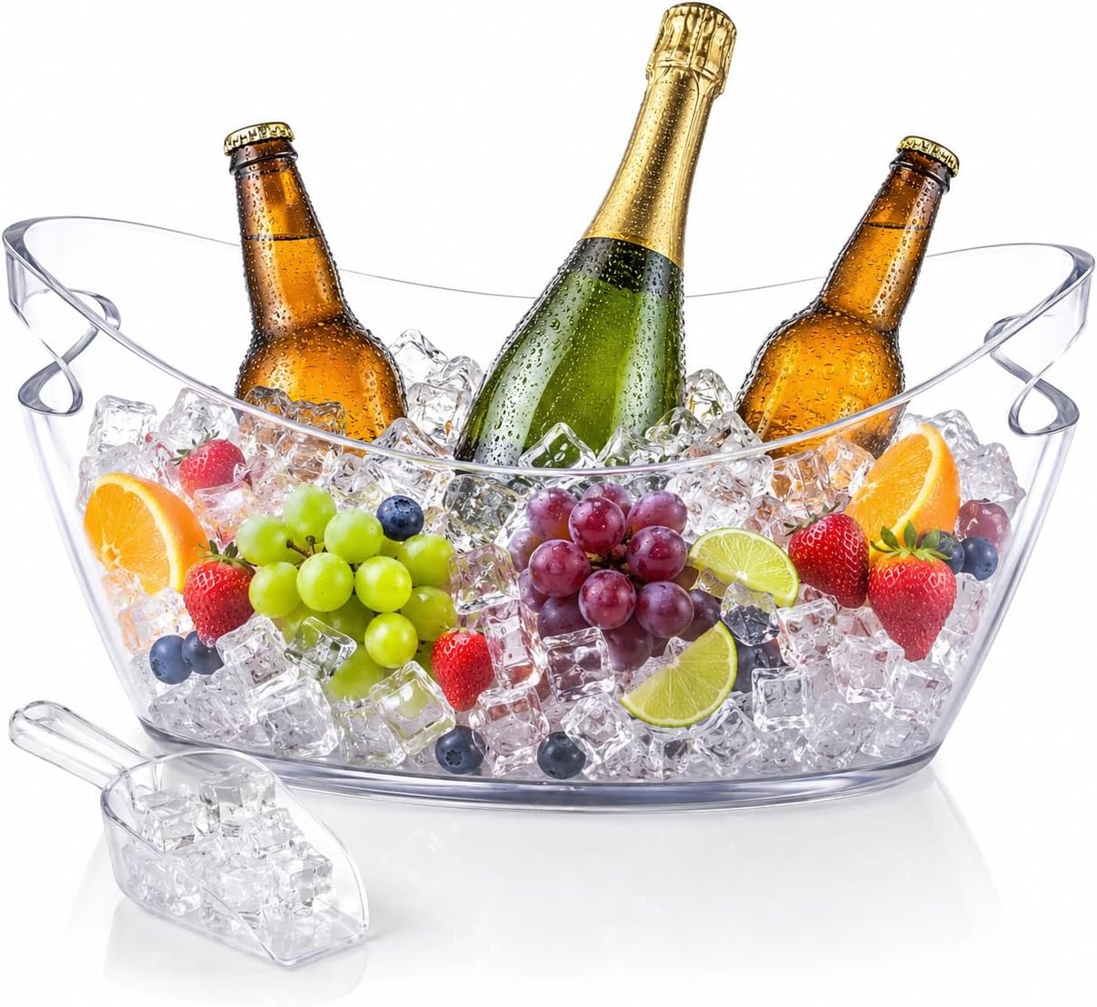 Clear Ice Bucket for Parties, 6L Large Acrylic Beverage Tub with Handles & Scoop, Thick BPA-Free Plastic Wine Chiller Bucket for Champagne, Beer, Mimosa Bar, BBQ & Entertaining(1 Pcs)