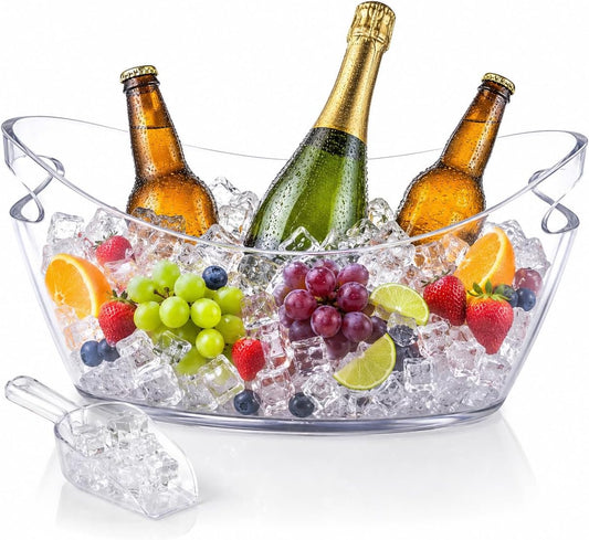 Clear Ice Bucket for Parties, 6L Large Acrylic Beverage Tub with Handles & Scoop, Thick BPA-Free Plastic Wine Chiller Bucket for Champagne, Beer, Mimosa Bar, BBQ & Entertaining(1 Pcs)
