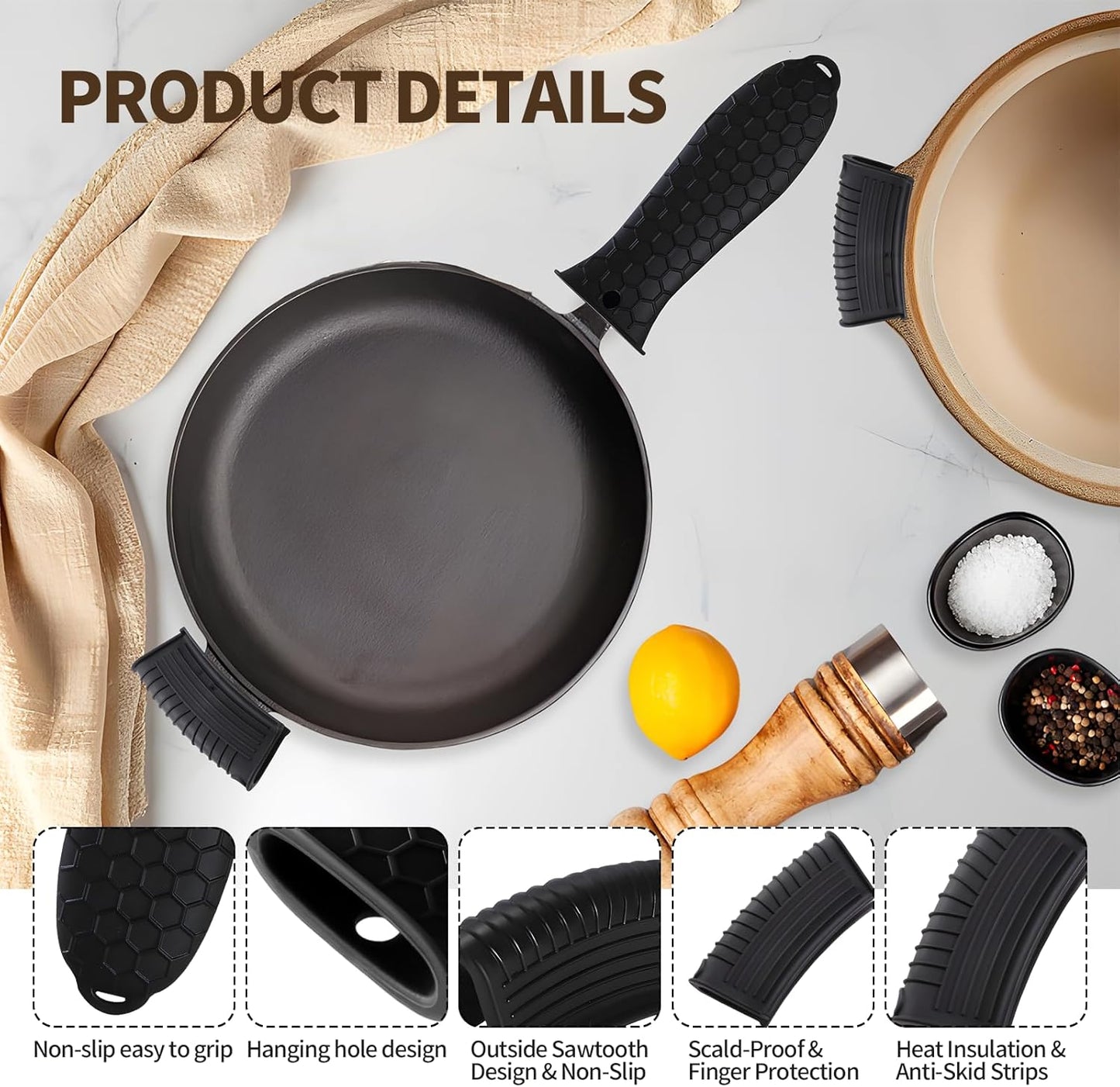 Cast Iron Skillet Handle Covers - 3 Pack Assist Pan Handle Sleeve Pot Holders, Heat Resistant Pot Handle Covers, Non-Slip Silicone Cast Iron Handle Grip for Cast Iron Skillet Metal Pan (Red)
