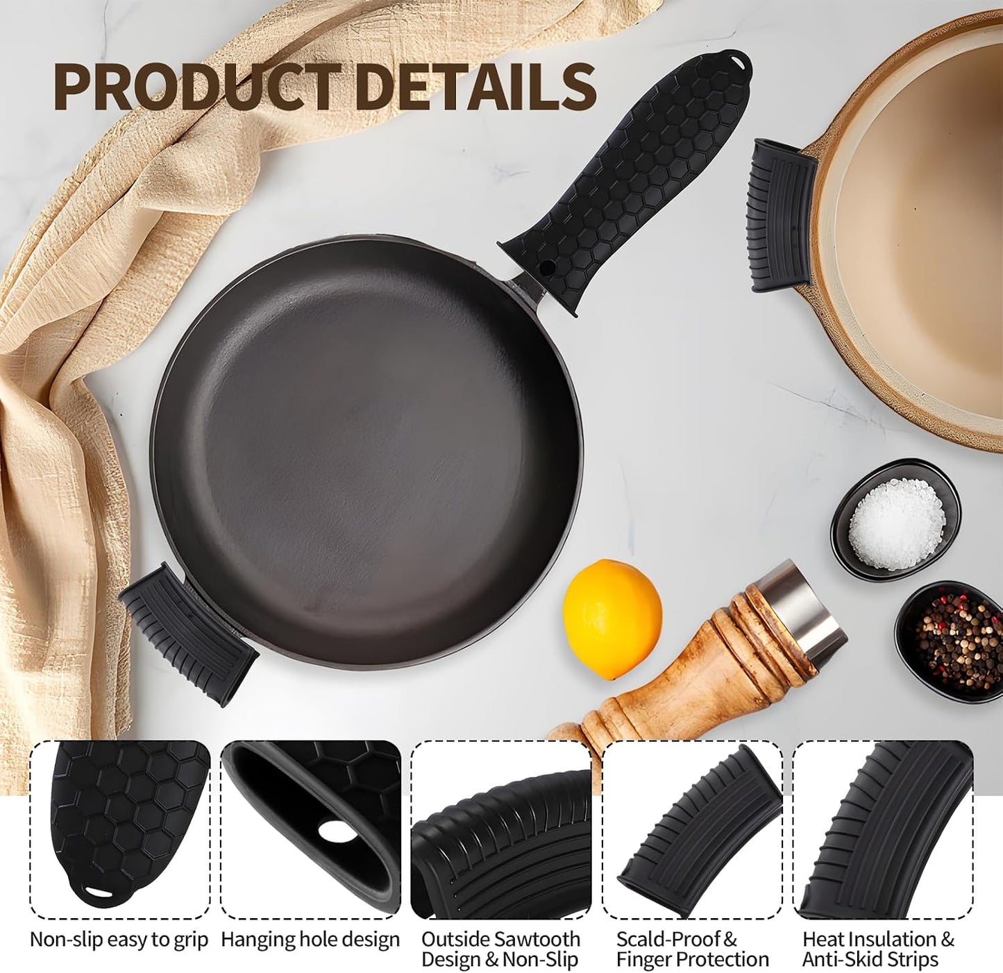 Cast Iron Skillet Handle Covers - 3 Pack Assist Pan Handle Sleeve Pot Holders, Heat Resistant Pot Handle Covers, Non-Slip Silicone Cast Iron Handle Grip for Cast Iron Skillet Metal Pan (Red)