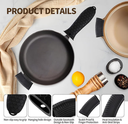Cast Iron Skillet Handle Covers - 3 Pack Assist Pan Handle Sleeve Pot Holders, Heat Resistant Pot Handle Covers, Non-Slip Silicone Cast Iron Handle Grip for Cast Iron Skillet Metal Pan (Red)