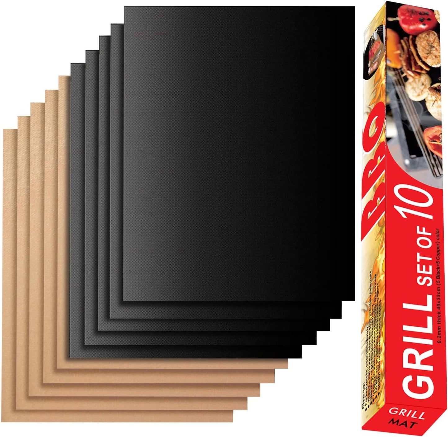 Grill Mat Set of 6-100% Non-Stick Reusable Mats for Gas, Charcoal or Electric Grills - Easy to Clean - 15.75 x 13-Inch, Black