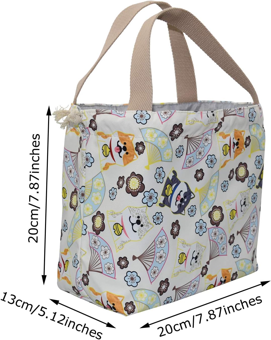 enyuwlcm Mini Lunch Tote Pouch Reusable Small Cute Lunch Bag with Drawstring Suitable for Girls Women Cat Blue
