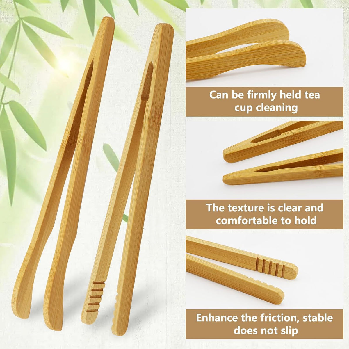 8Pcs Bamboo Toast Tongs, KUAOOAUK Wood Cooking Tongs, Reusable 7’’ Bamboo Kitchen Utensil, Toaster Tong for Fruits Bread Salad Pasta BBQ Cheese Bacon Fruits Tea Muffin