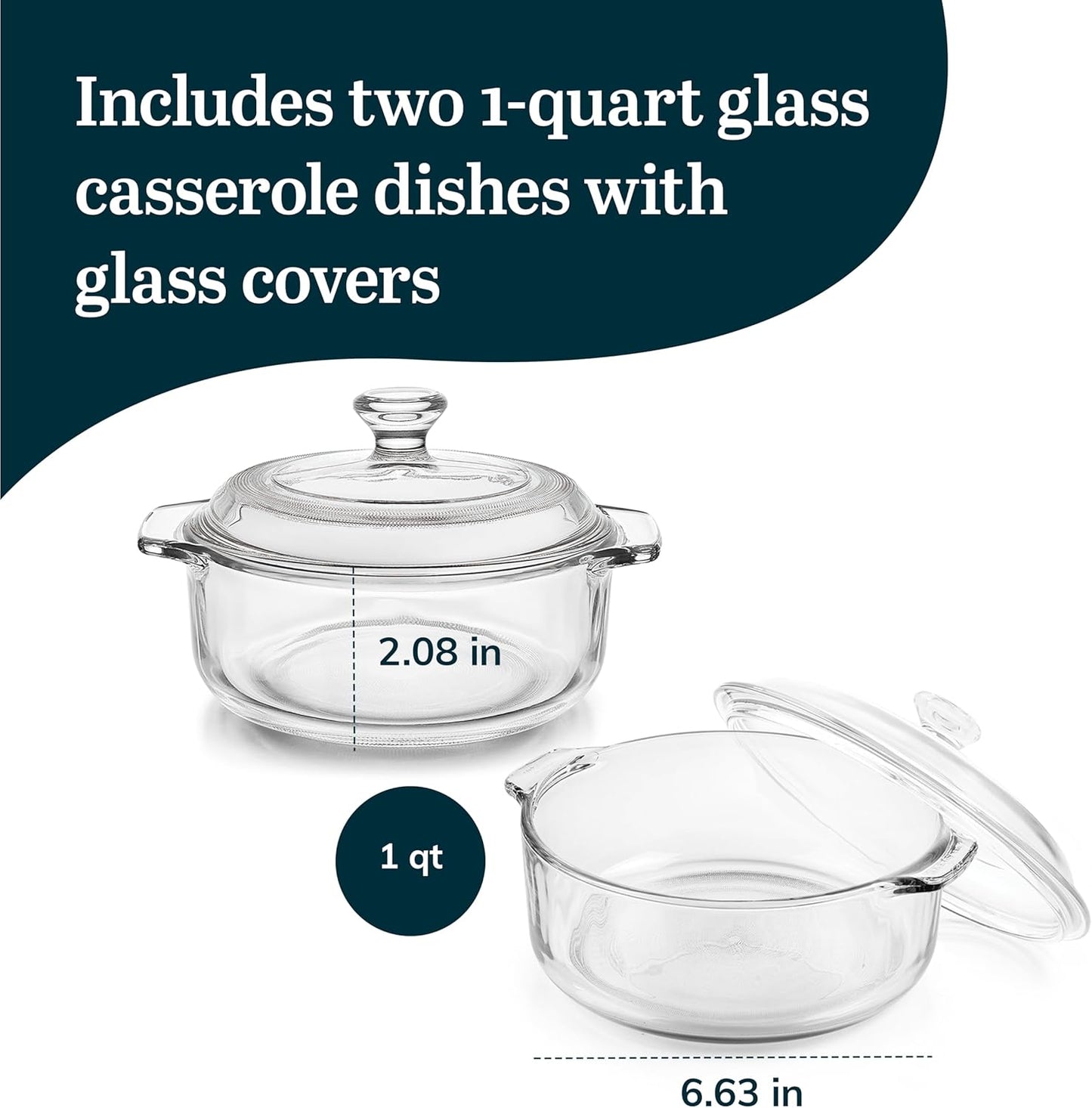 Libbey Baker’s Premium 2 Piece Glass Pie Plate, Stackable, Space Saving Casserole Dish Set with Lids, Glass Baking Dish Set for Fruit Pies, Quiches