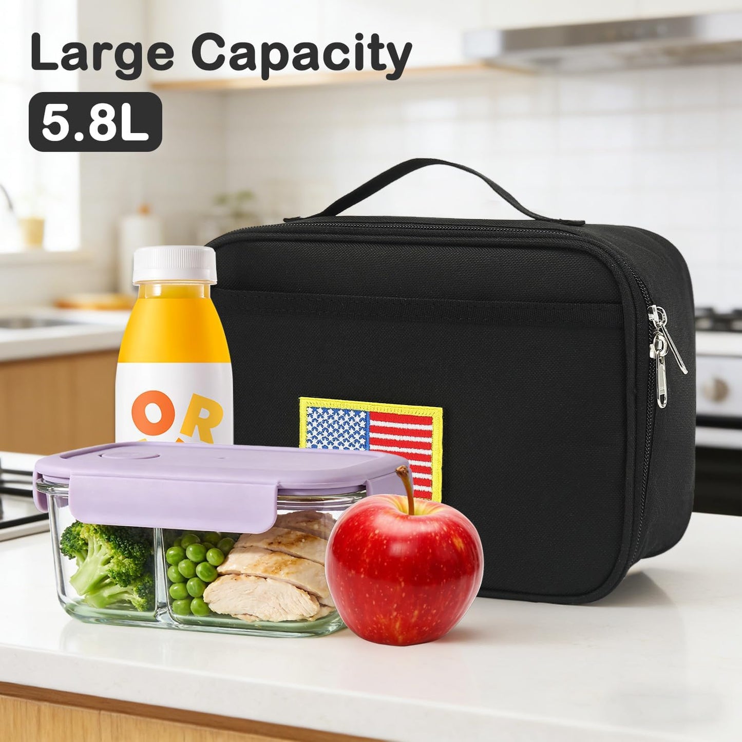 FlowFly Kids Lunch box Insulated Soft Bag Mini Cooler Back to School Thermal Meal Tote Kit for Girls, Boys, Black