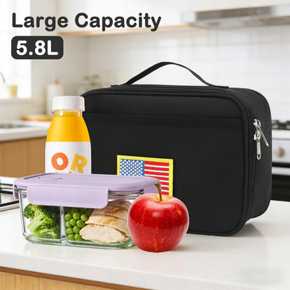 FlowFly Kids Lunch box Insulated Soft Bag Mini Cooler Back to School Thermal Meal Tote Kit for Girls, Boys, Black
