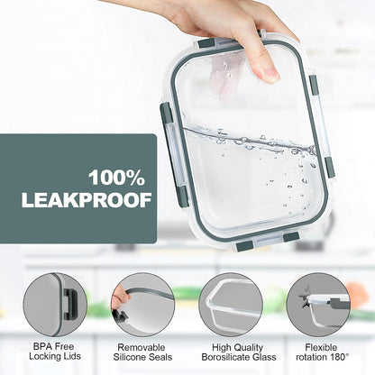 VERONES 10 Pack Glass Containers Set & 22OZ 10 Pack Glass Meal Prep Containers,Stackable Food Storage Containers Set with Lids,BPA-Free, for Microwave, Oven, Freezer & Dishwasher Friendly