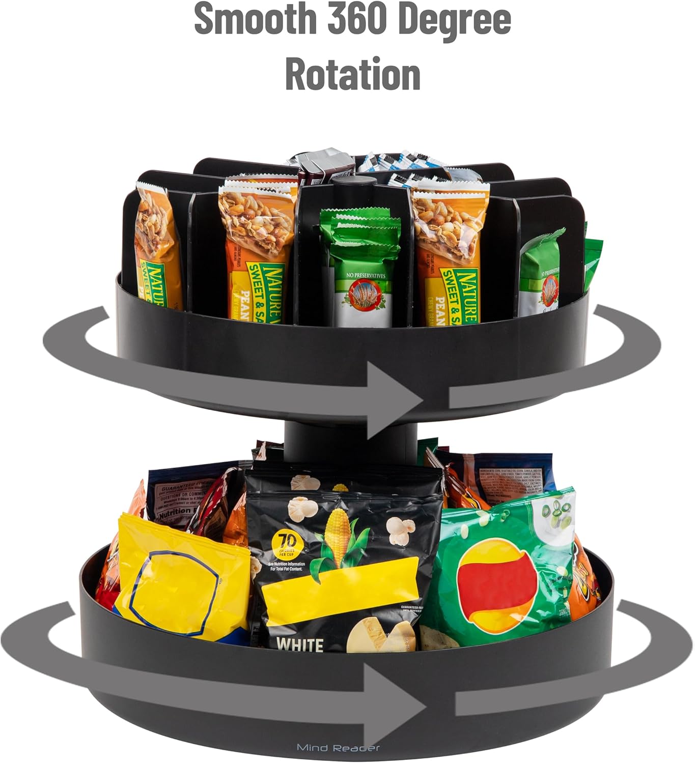 Mind Reader Snack Carousel, Countertop Organizer, Snack Tray, Condiment Holder, Breakroom, Kitchen, Black