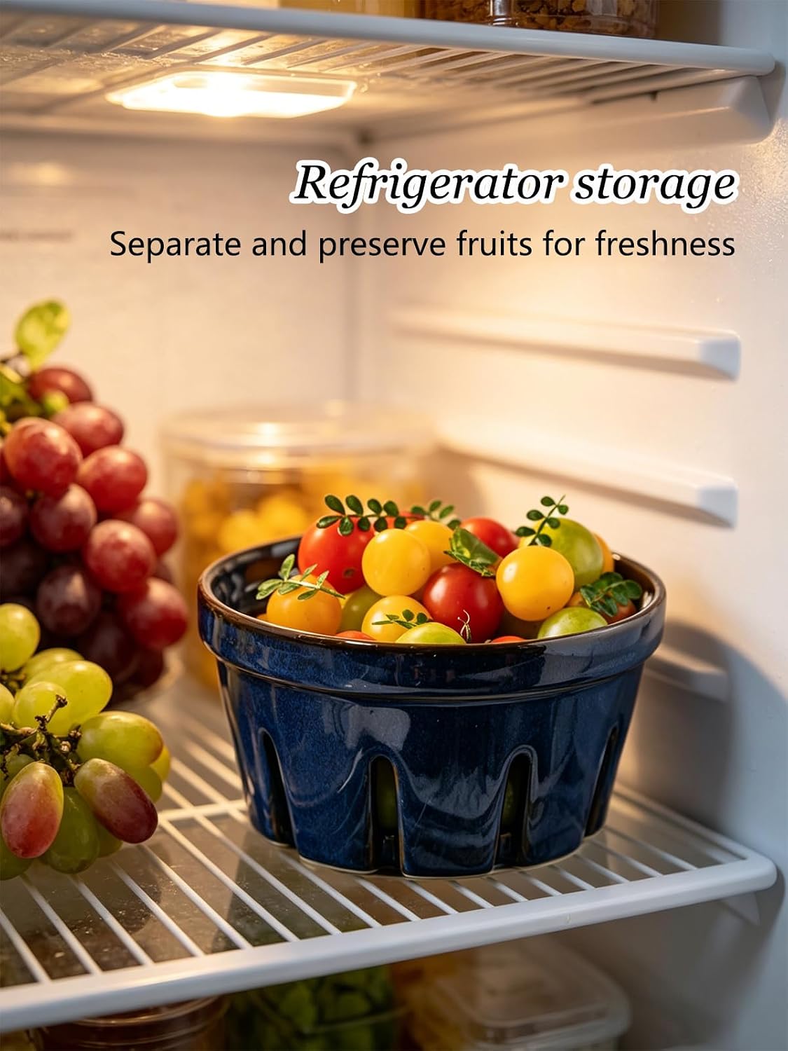 Gomakren Berry Bowls with Holes Ceramic, Berry Washing Bowl Basket Set of 2, 5.8 Inch Round Fruit Bowl Storage Containers, Strawberry Baskets, Farmhouse Kitchen Decor, Yellow + Brown