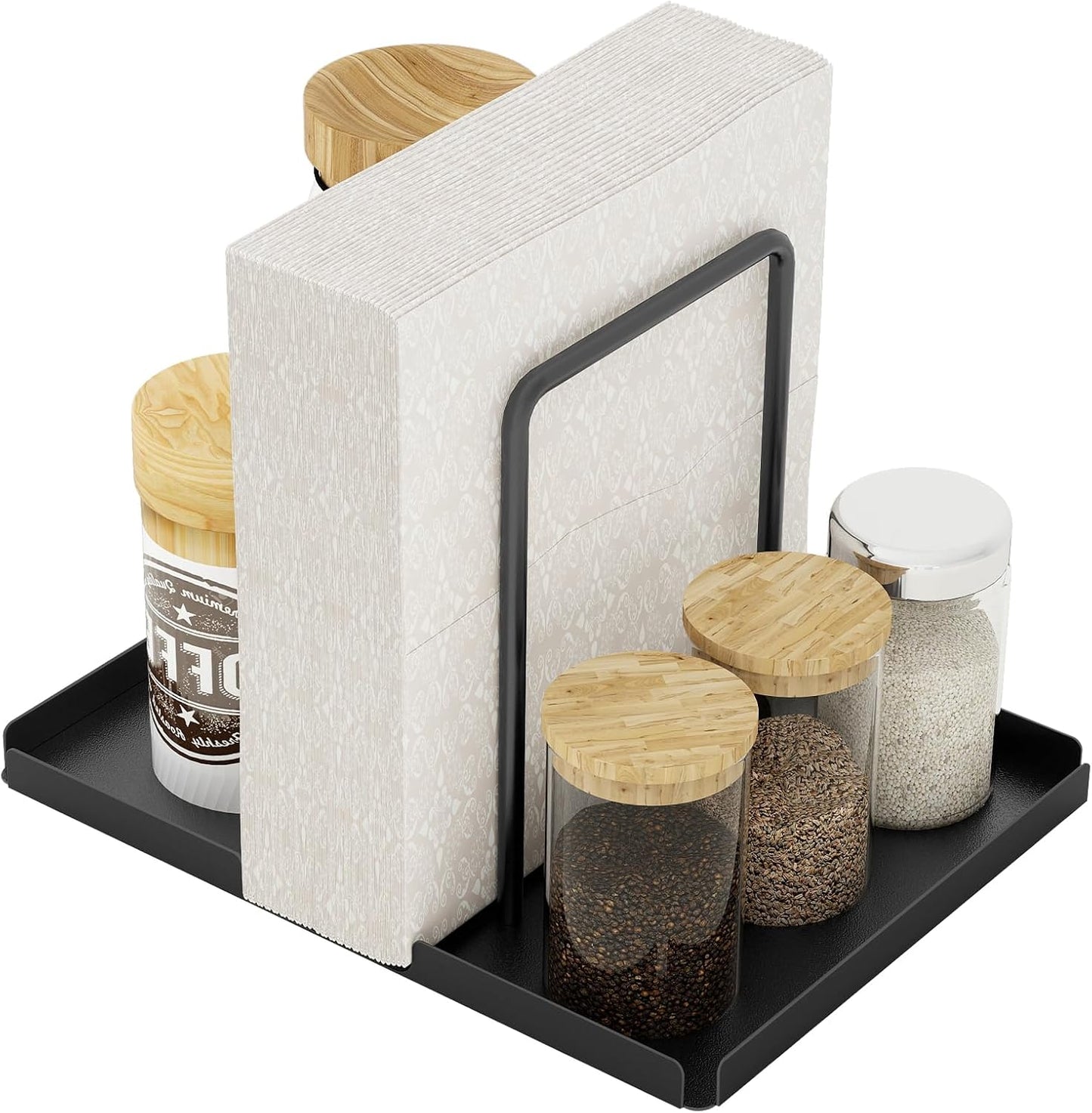 LSK Napkin Holder, Metal Napkin Holder for Table with Salt and Pepper Shakers Caddy, Napkin Storage Dispenser for Kitchen Dinner Table and Picnic Decors, Gold