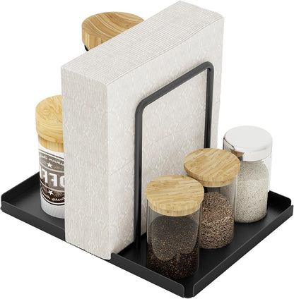 LSK Napkin Holder, Metal Napkin Holder for Table with Salt and Pepper Shakers Caddy, Napkin Storage Dispenser for Kitchen Dinner Table and Picnic Decors, Gold