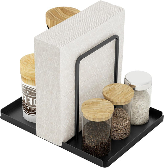 LSK Napkin Holder, Metal Napkin Holder for Table with Salt and Pepper Shakers Caddy, Napkin Storage Dispenser for Kitchen Dinner Table and Picnic Decors, Gold