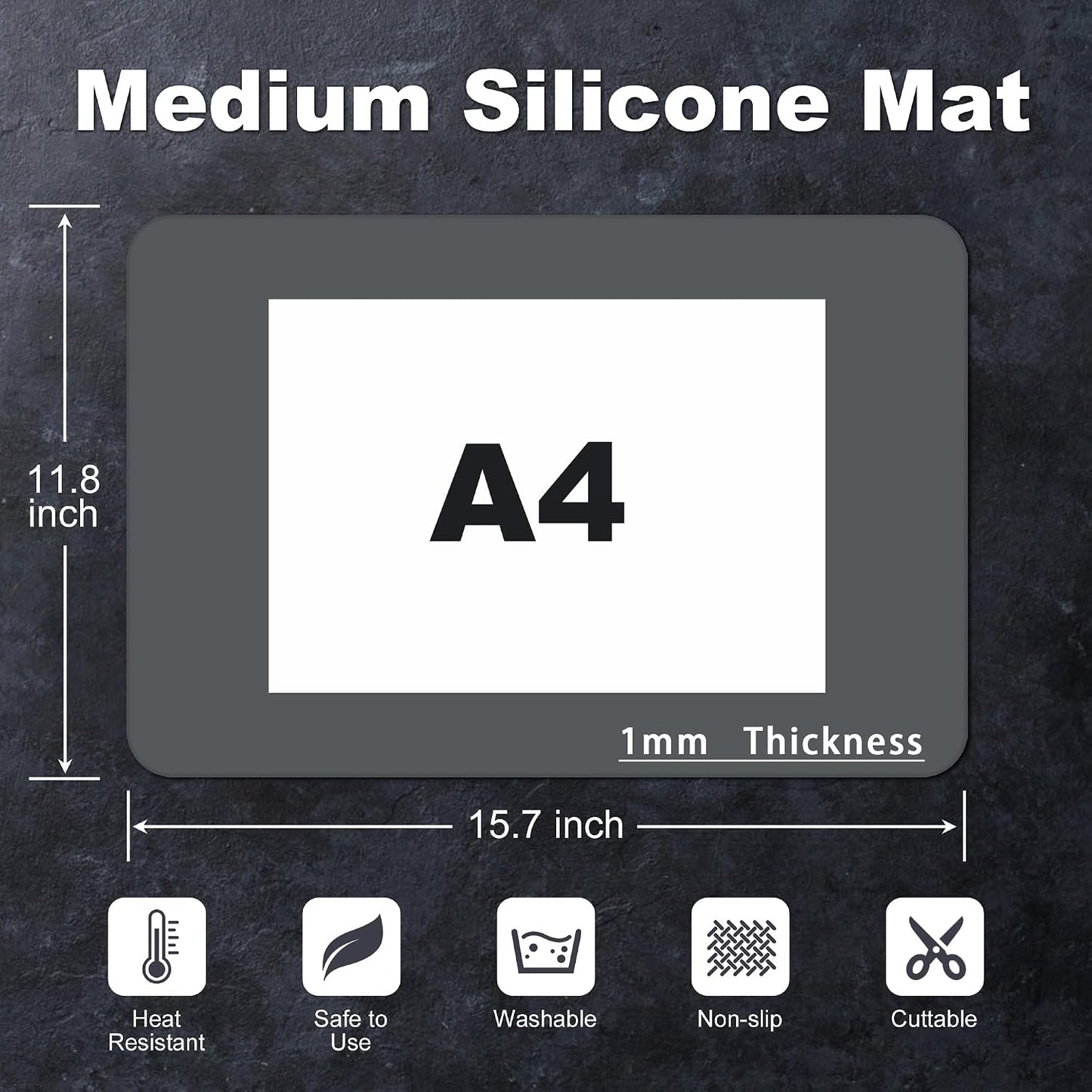 Silicone Mat for Kitchen Counter, Silicone Mat Trimable to Size (Black, 15.7×11.8inch-2pcs), BPA-Free Silicone Placemat, Heat-Resistant NonSlip Table Mat for Air Fryer, Countertop Protector Mat