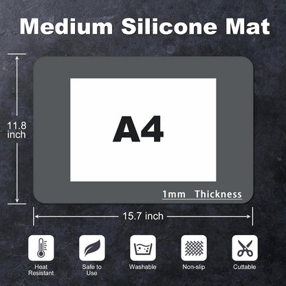 Silicone Mat for Kitchen Counter, Silicone Mat Trimable to Size (Black, 15.7×11.8inch-2pcs), BPA-Free Silicone Placemat, Heat-Resistant NonSlip Table Mat for Air Fryer, Countertop Protector Mat